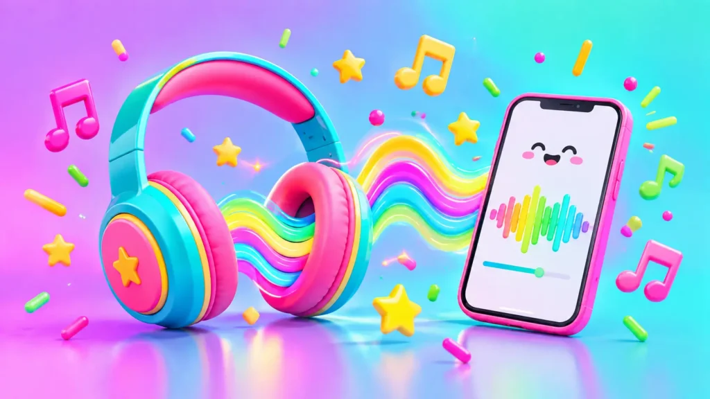 Headphones and microphone stickers showing tips to avoid KineMaster sound problems